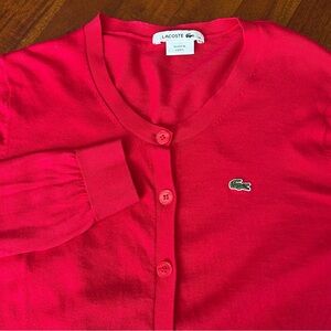 Lacoste Red Button Up 100% Cotton Cardigan Sweater